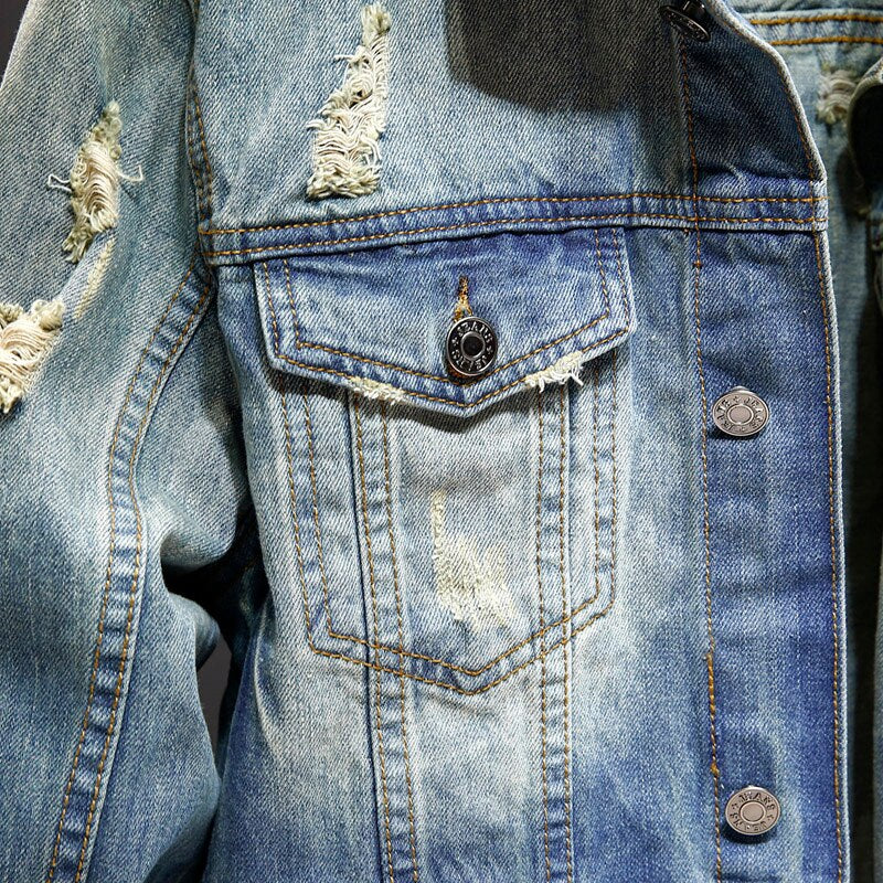 Spring and autumn Denim Jackets Men Cowboy Slim Fit Hole Jacket Men's Ripped Jean Jacket Hip Hop Streetwear Coats Plus size 5XL