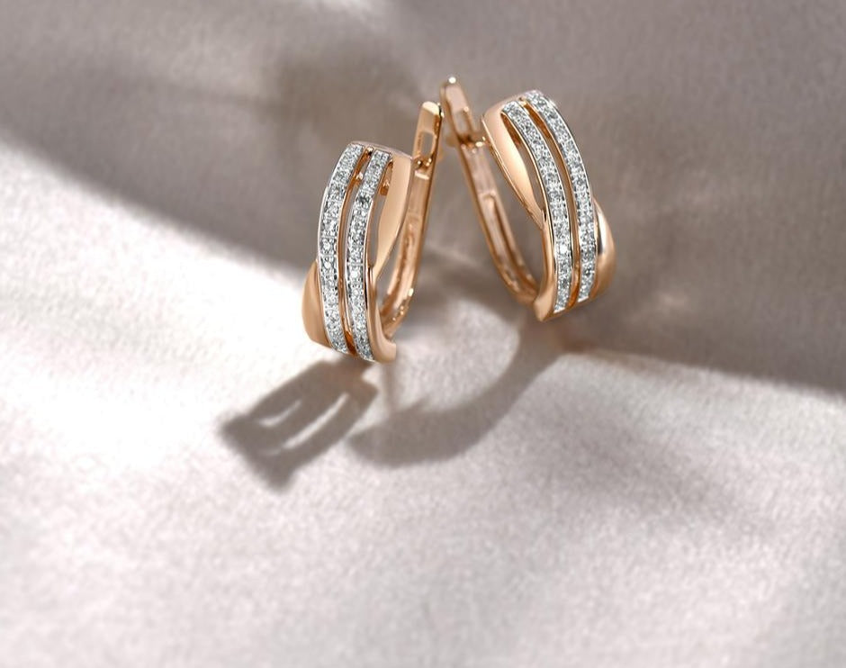 VISTOSO 14K 585 Rose Gold Earrings For Lady Glamorous Elegant Sparkling Diamond Earrings Luxury Wedding Engagement Fine Jewelry