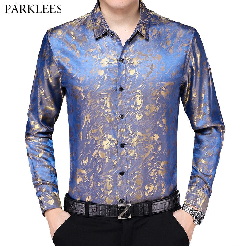 Floral Print Satin Silk Men Dress Shirts Comfortable Smooth Mens Shirt Mega Mart Center Floral Print Satin Silk Men Dress Shirts Comfortable Smooth Mens Shirt Mega Mart Center
