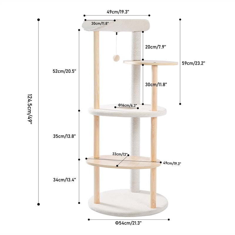 Luxury Cat Tree Large Climbing Frame Multi-Layer Scratching Post Resistant Sisal Cat Tree with Hanging Ball Kittern Playground