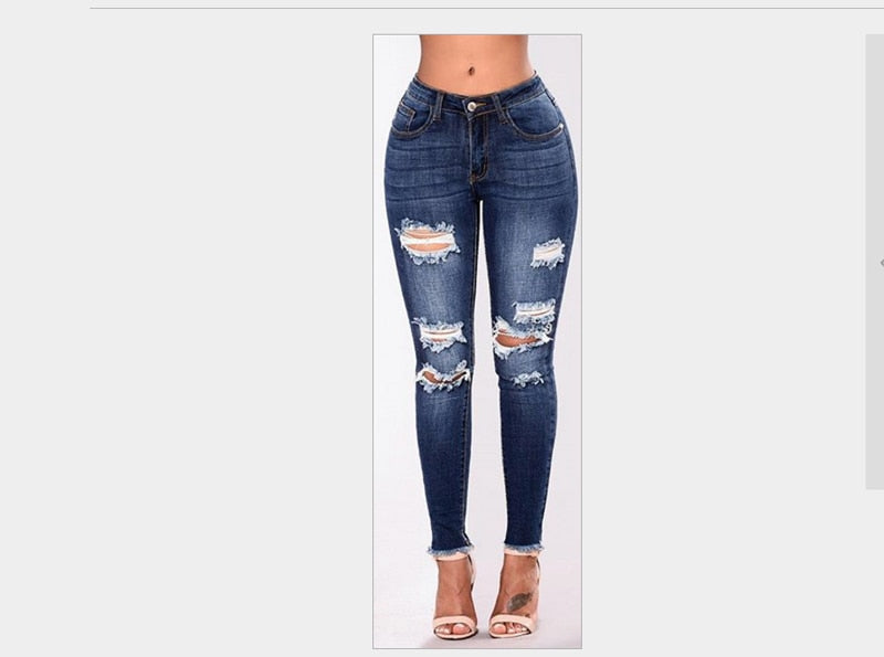 2020 Women Jeans Newest Hot Stretch Skinny Ripped Hole Denim Female Slim High Waist