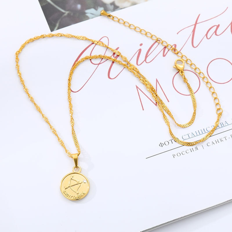 zodiac necklaces for women coin necklace Aries Leo Collier signe astrologique