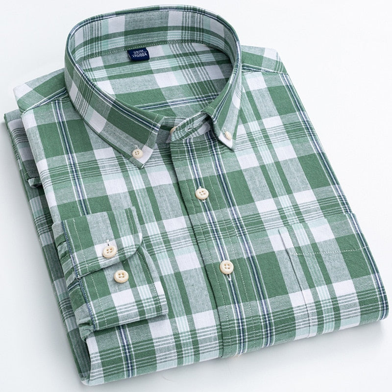 Men's Regular-Fit Shirt Cotton Line Long Sleeve Loose Business Dress Pure Color Button Shirt Men Blue White Tops Camisa Hombre L