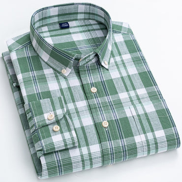 Men's Regular-Fit Shirt Cotton Line Long Sleeve Loose Business Dress Pure Color Button Shirt Men Blue White Tops Camisa Hombre L
