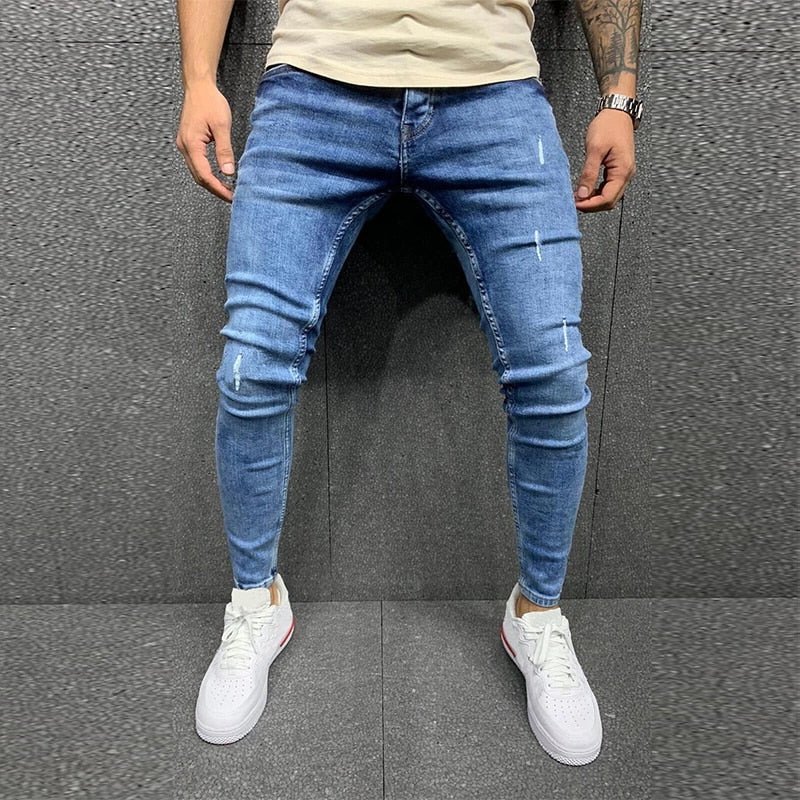 Mens Skinny Blue jeans Popular Scratch Slim Denim Pants Pencil Pants Autumn Street hip-hop denim trousers fashion Men's clothing