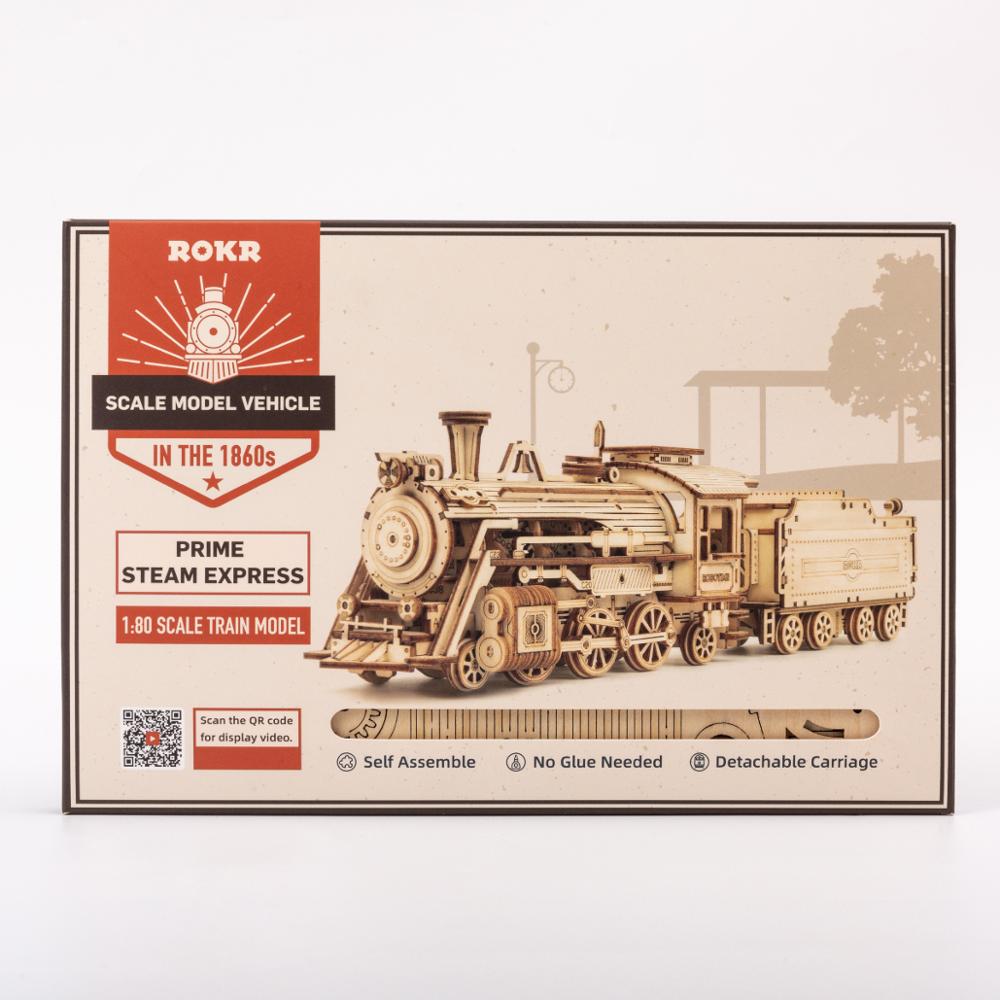 Robotime Rokr Wooden Mechanical Train 3D  Puzzle Car Toy Assembly Locomotive Model Building Kits for Children Kids Birthday Gift