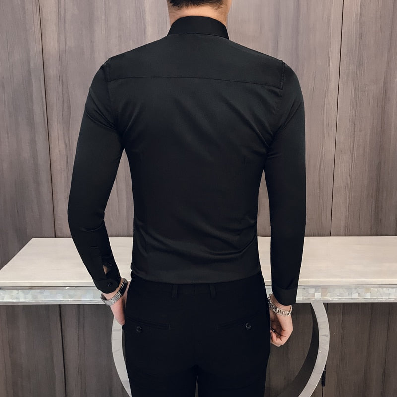 2022 Spring Men's Vintage Embroidered Shirt Long Sleeve Slim Social Club