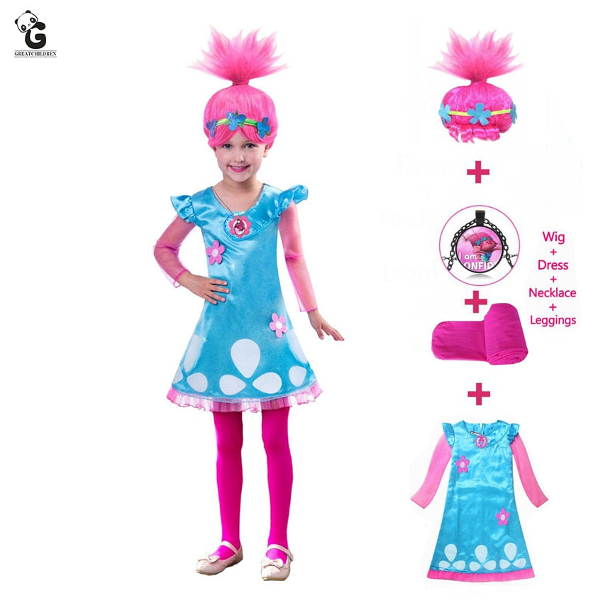 Kids Costumes Girls Dresses Trolls Poppy Costume Dress For Girls Halloween Costumes for Kids Carnaval Costume Fancy Dress