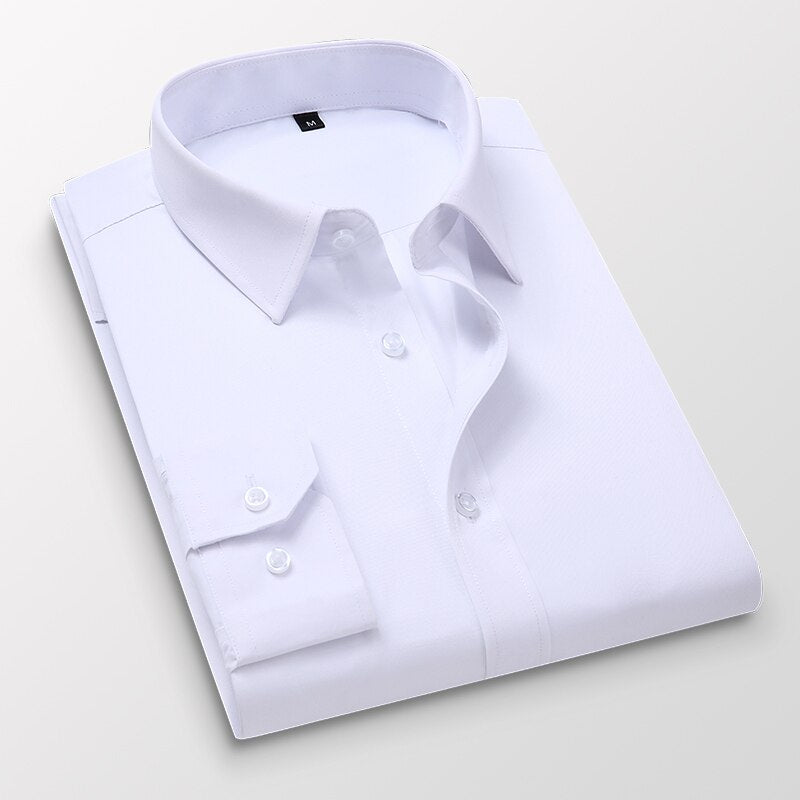 40kg-130kg Men's Casual Long Sleeve Shirt Work Business White Black Slim Fit Shirt For Men
