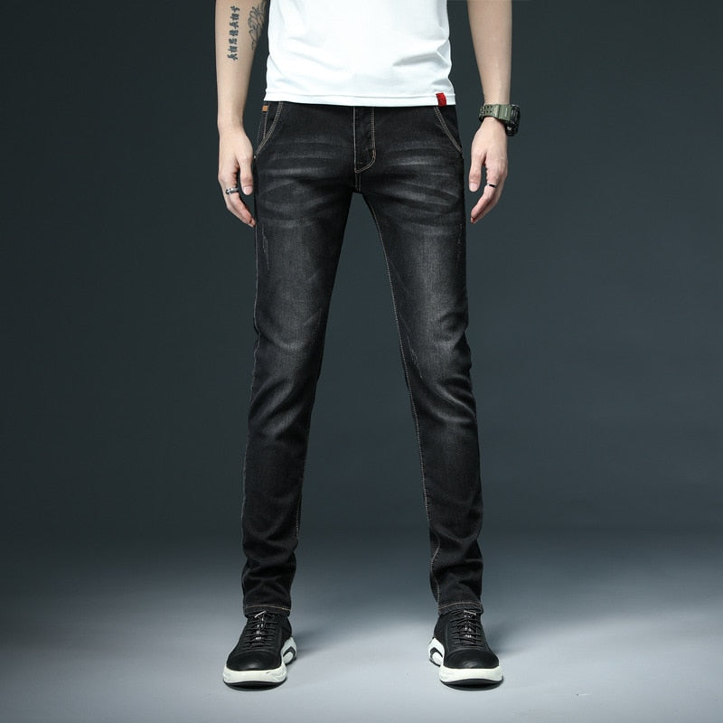 2022 New Men's Skinny White Jeans Fashion Casual Elastic Cotton Slim Denim Pants