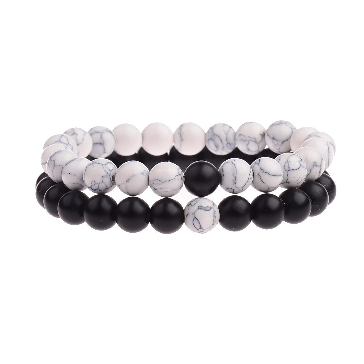 2PCS/Set Distance Bracelet For Women Men Blue&Black Stone Yoga Energy Beaded Couple Bracelets