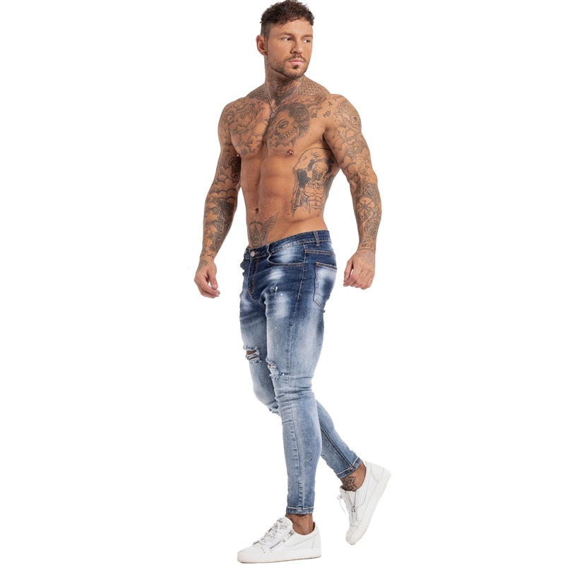 GINGTTO Jeans Men Homme Jeans Elastic Waist Skinny Jeans for Men Stretch Mens Pants Streetwear Mens Denim Blue Jeans zm139