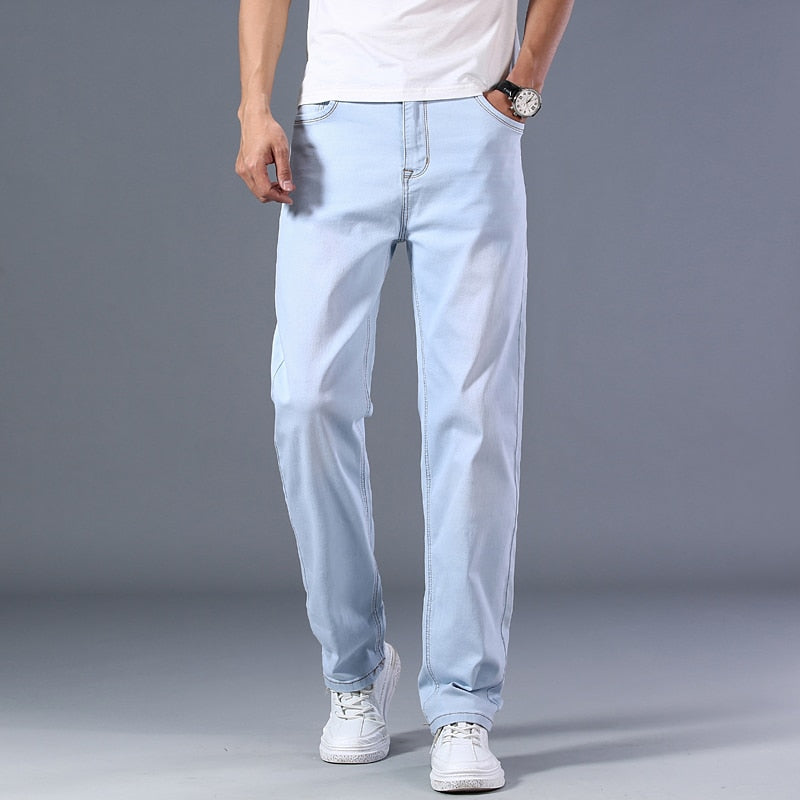 6 Colors Spring Summer Men's Thin Straight-leg Loose Jeans Classic Style Advanced Stretch Baggy Pants
