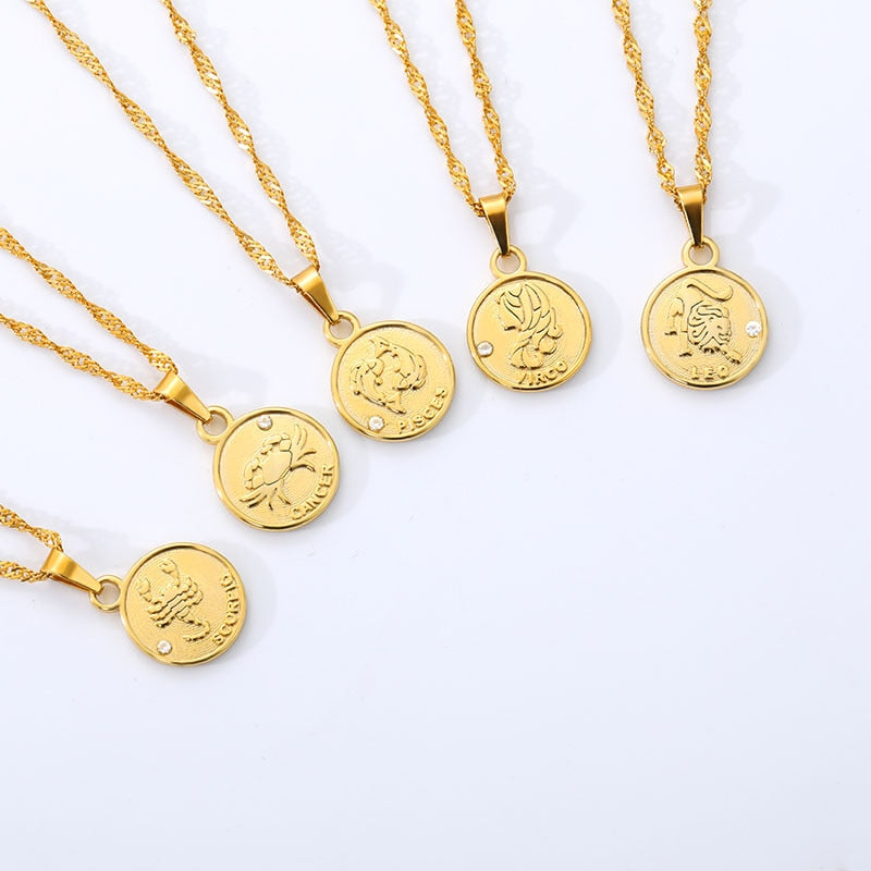 zodiac necklaces for women coin necklace Aries Leo Collier signe astrologique