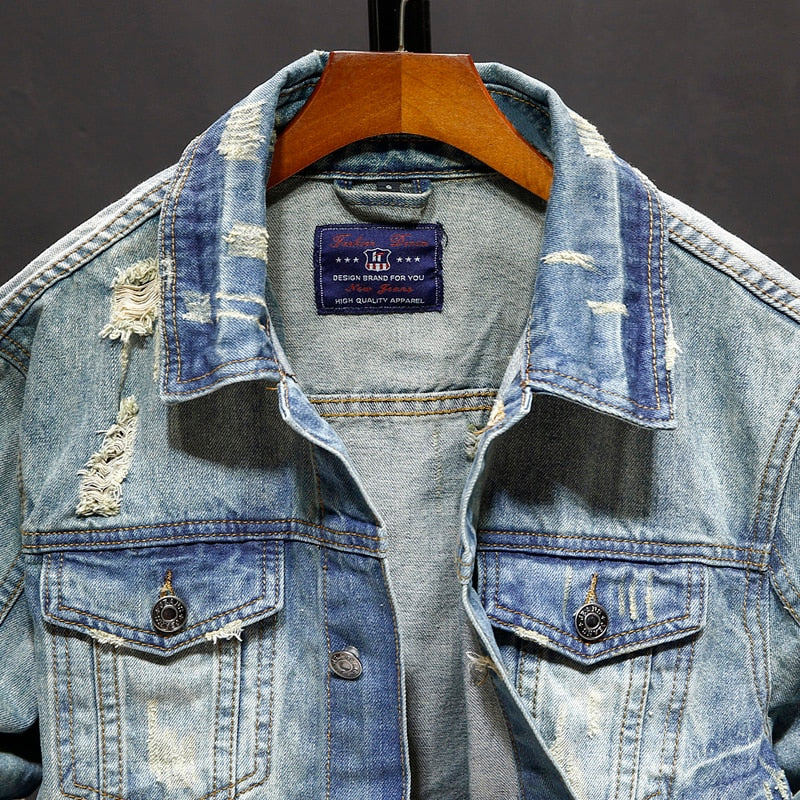 Spring and autumn Denim Jackets Men Cowboy Slim Fit Hole Jacket Men's Ripped Jean Jacket Hip Hop Streetwear Coats Plus size 5XL