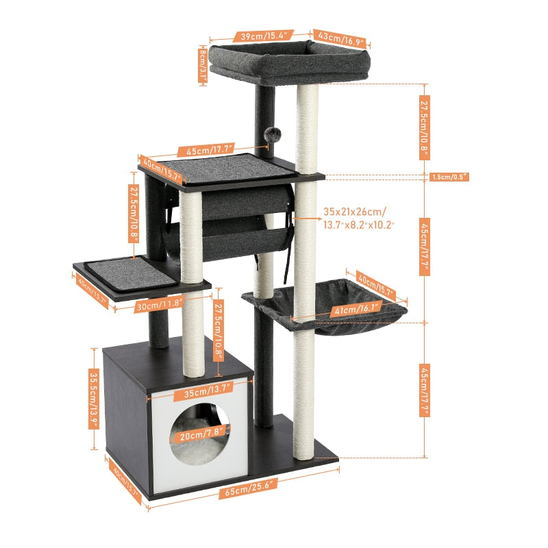 Luxury Cat Tree Large Climbing Frame Multi-Layer Scratching Post Resistant Sisal Cat Tree with Hanging Ball Kittern Playground