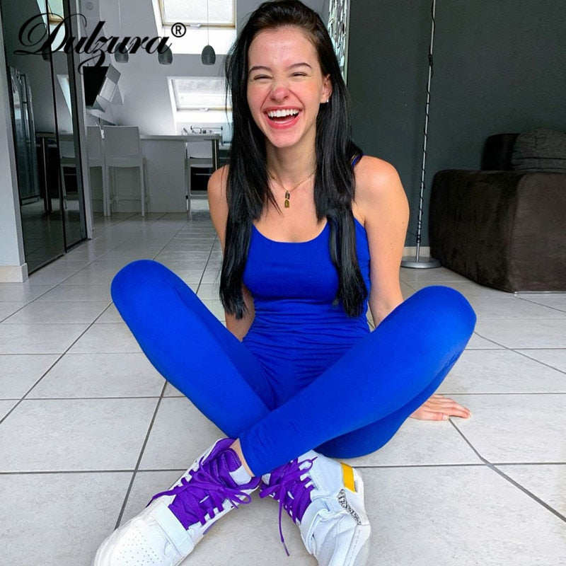 Dulzura strap women long jumpsuit bodycon sexy streetwear fitness sportswear 2020 summer clothes lounge wear club outfit body