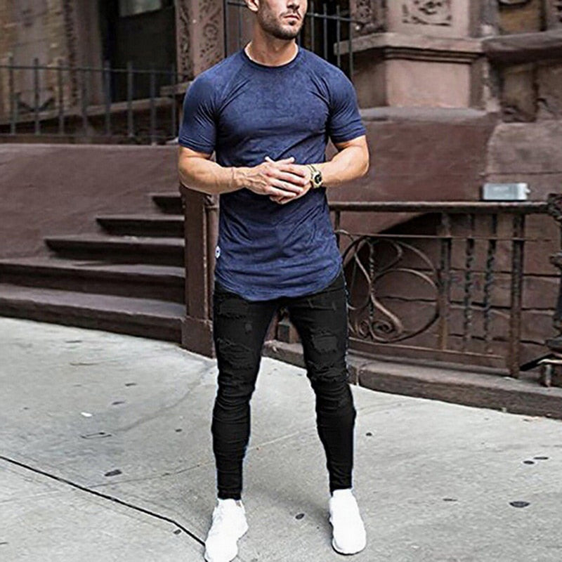 2022 Pencil Pants Elastic Sweatpants Men Fit Solid Ripped Denim Harem Pants