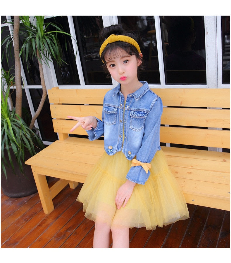 IYEAL Newest Spring Autumn Baby Girls Clothes Sets Denim Jacket+TUTU Dress 2 PCS Kids Suits Infant Children Clothing Set