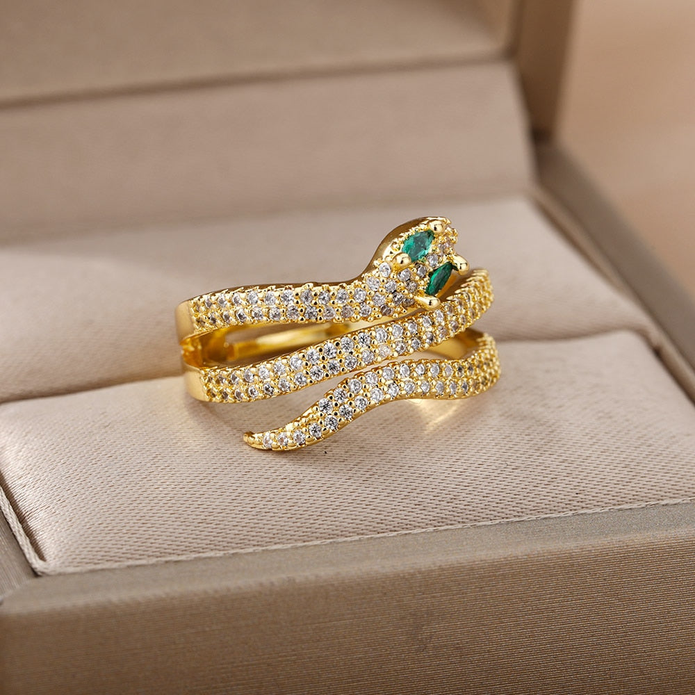Snake Rings For Women Men Punk Hip Hop Open Adjustable Gold Plated Ring Stainless Steel Zircon Aesthetic Jewelry anillos Homme