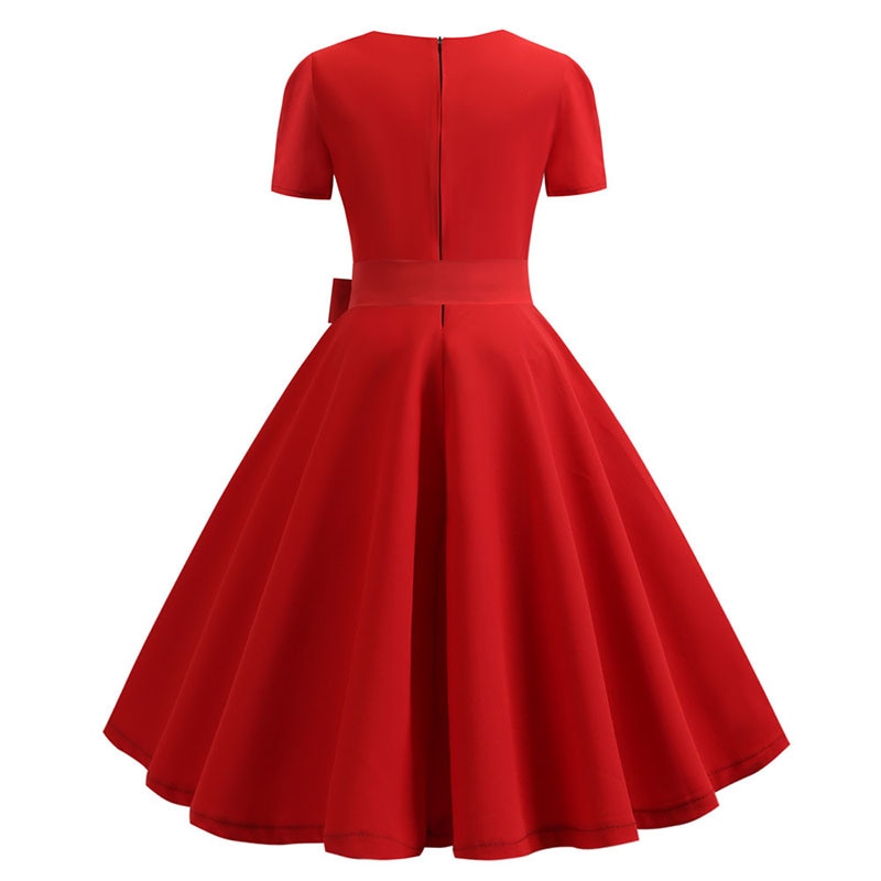 Sexy Women Square Collar Elegant Vintage Summer Dress Short Sleeve Rockabilly Pin Up Midi Dress Robe Femme Casual Office Party Dress