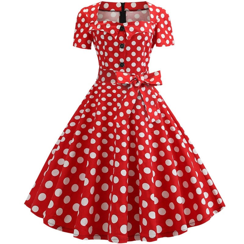Sexy Women Square Collar Elegant Vintage Summer Dress Short Sleeve Rockabilly Pin Up Midi Dress Robe Femme Casual Office Party Dress