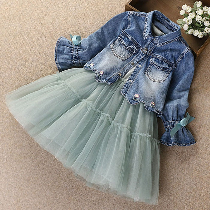 IYEAL Newest Spring Autumn Baby Girls Clothes Sets Denim Jacket+TUTU Dress 2 PCS Kids Suits Infant Children Clothing Set