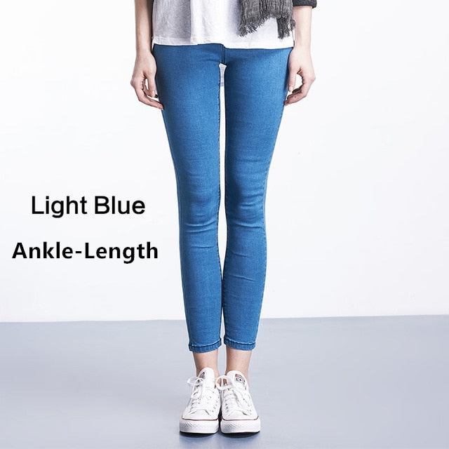 Women Jeans Casual High Waist Summer Autumn Pant Slim Stretch Cotton Denim Trousers For Woman Blue Black 100kg