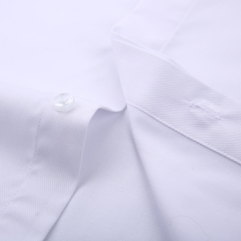Men's Classic French Cuff Hidden Button Dress Shirt Long-sleeve Formal Business Standard-fit White Shirts (Cufflinks Included)