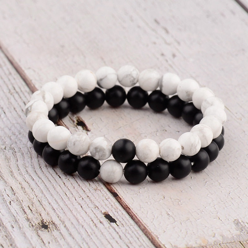 2PCS/Set Distance Bracelet For Women Men Blue&Black Stone Yoga Energy Beaded Couple Bracelets