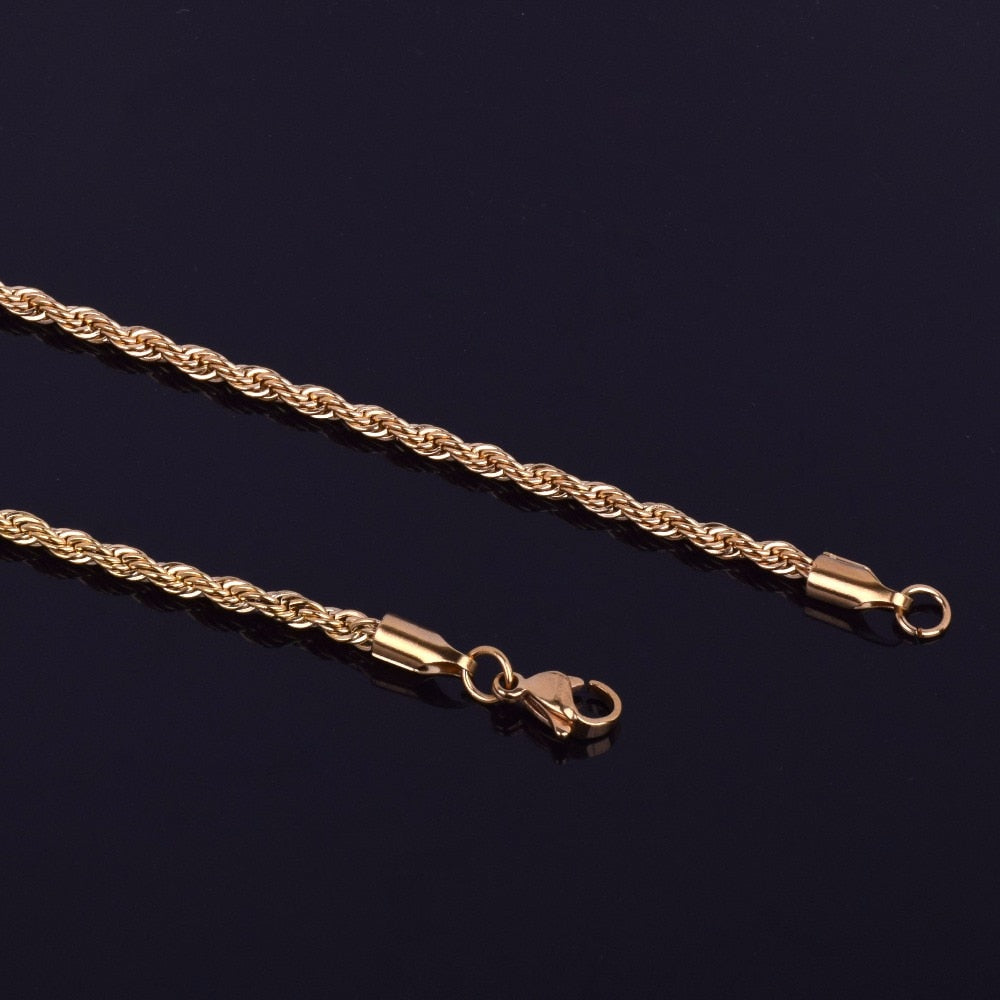 Rope Chain Necklace Gold Color Stainless Steel Hip Hop Jewelry For Women