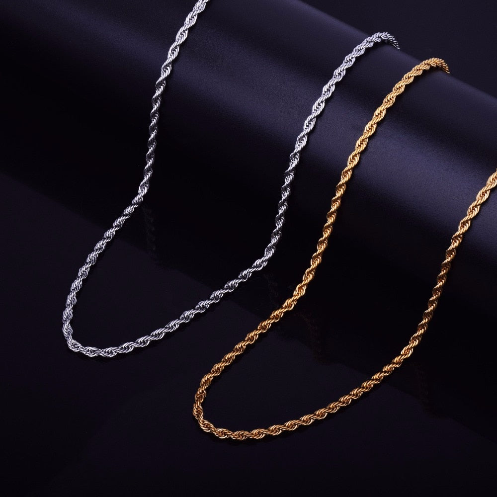 Rope Chain Necklace Gold Color Stainless Steel Hip Hop Jewelry For Women