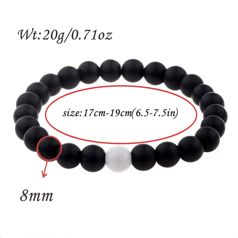 2PCS/Set Distance Bracelet For Women Men Blue&Black Stone Yoga Energy Beaded Couple Bracelets