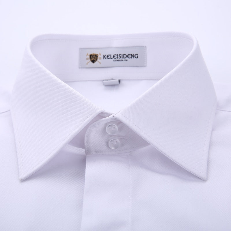 Men's Classic French Cuff Hidden Button Dress Shirt Long-sleeve Formal Business Standard-fit White Shirts (Cufflinks Included)
