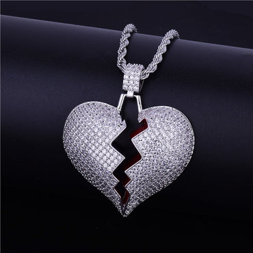 Bubble Letter Broken Heart Necklace & Pendant Charms Chain for Men Real Gold Plated Hip Hop Jewelry