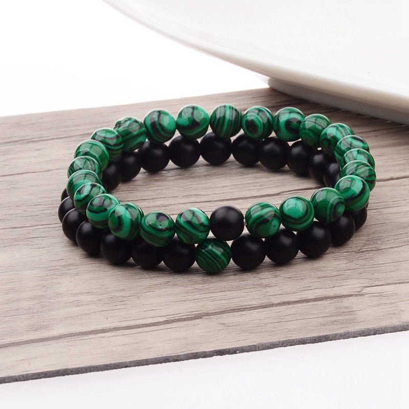 2PCS/Set Distance Bracelet For Women Men Blue&Black Stone Yoga Energy Beaded Couple Bracelets