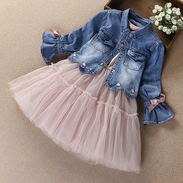 IYEAL Newest Spring Autumn Baby Girls Clothes Sets Denim Jacket+TUTU Dress 2 PCS Kids Suits Infant Children Clothing Set