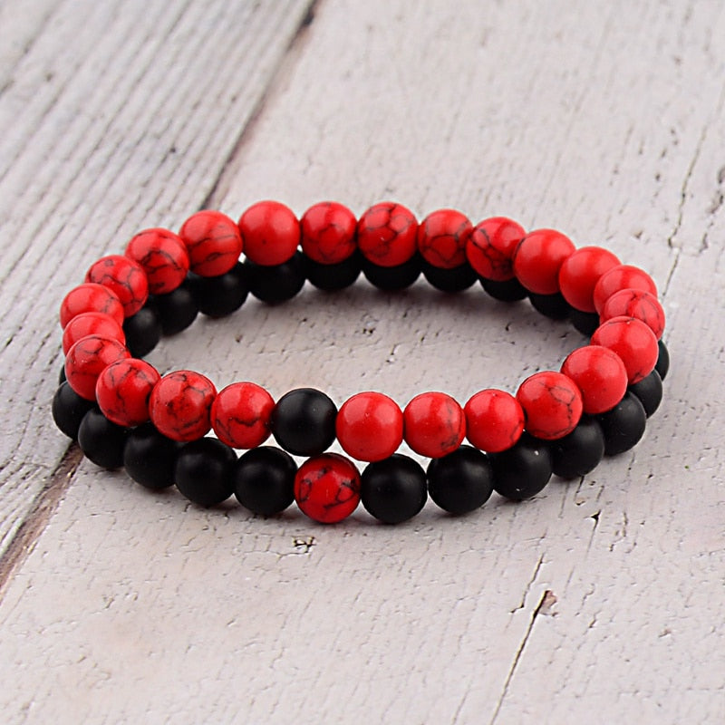 2PCS/Set Distance Bracelet For Women Men Blue&Black Stone Yoga Energy Beaded Couple Bracelets