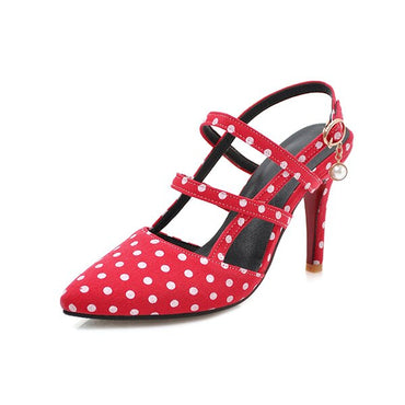 Shoes Woman Polka dot Pointed Toe Sandals Slip on High Heel Slides