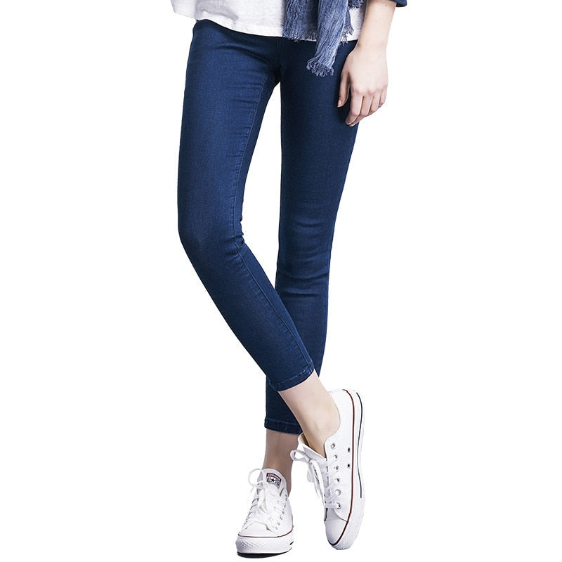 Women Jeans Casual High Waist Summer Autumn Pant Slim Stretch Cotton Denim Trousers For Woman Blue Black 100kg