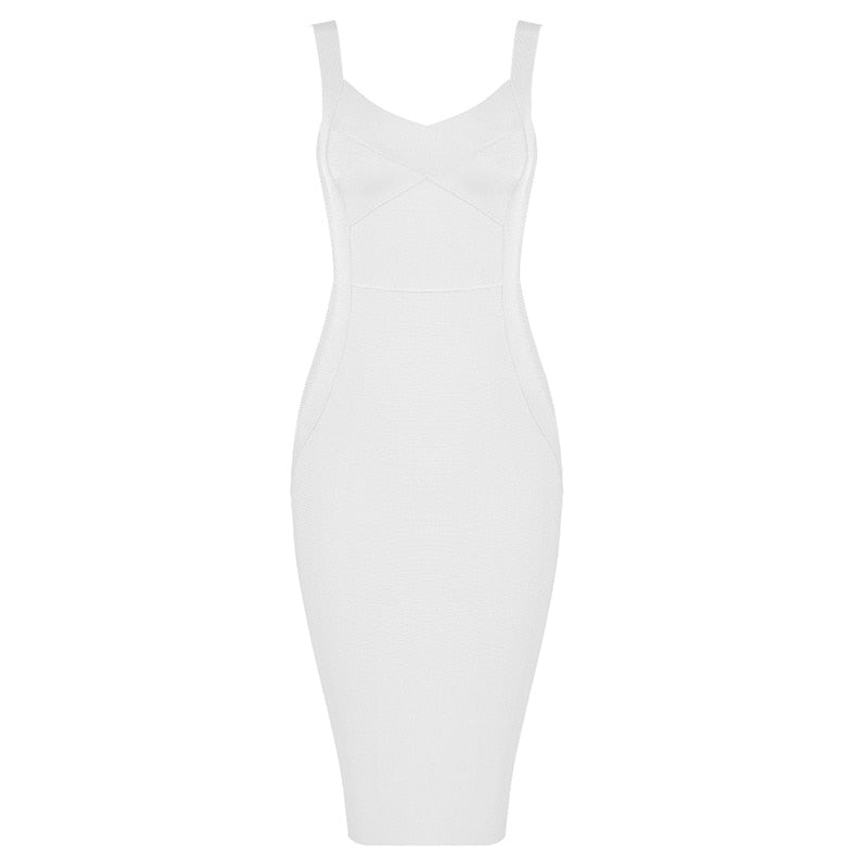 High Quality Pink Green Red Bodycon Knee Length Rayon Bandage Dress Evening Party Dress Vestidos