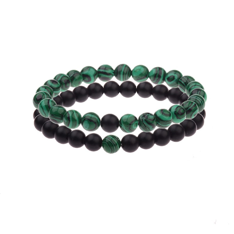 2PCS/Set Distance Bracelet For Women Men Blue&Black Stone Yoga Energy Beaded Couple Bracelets