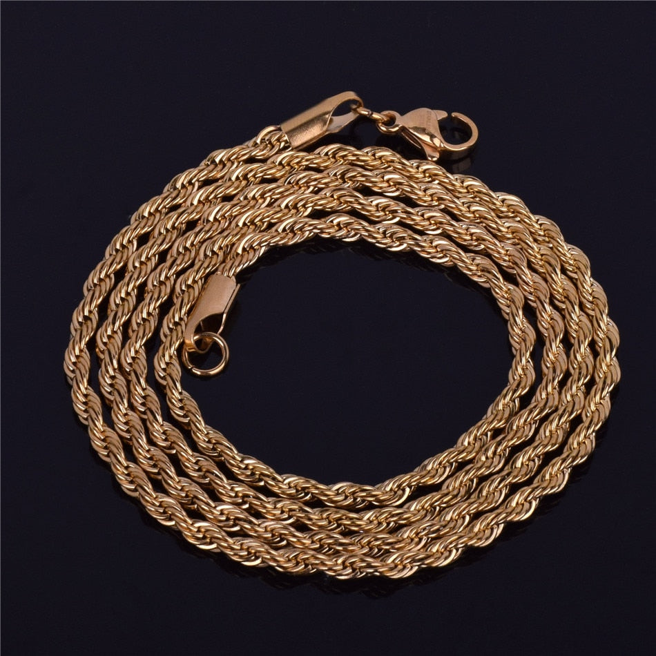 Rope Chain Necklace Gold Color Stainless Steel Hip Hop Jewelry For Women
