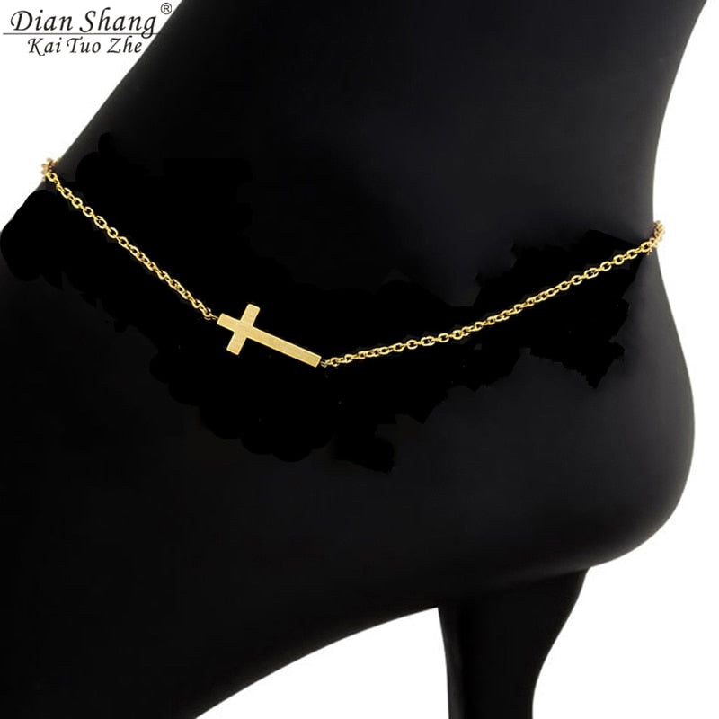 ICFTZWE Fashion Anklet Stainless Steel Female Foot Accessories Stylish Lucky Cross Anklets For Women Best Gifts