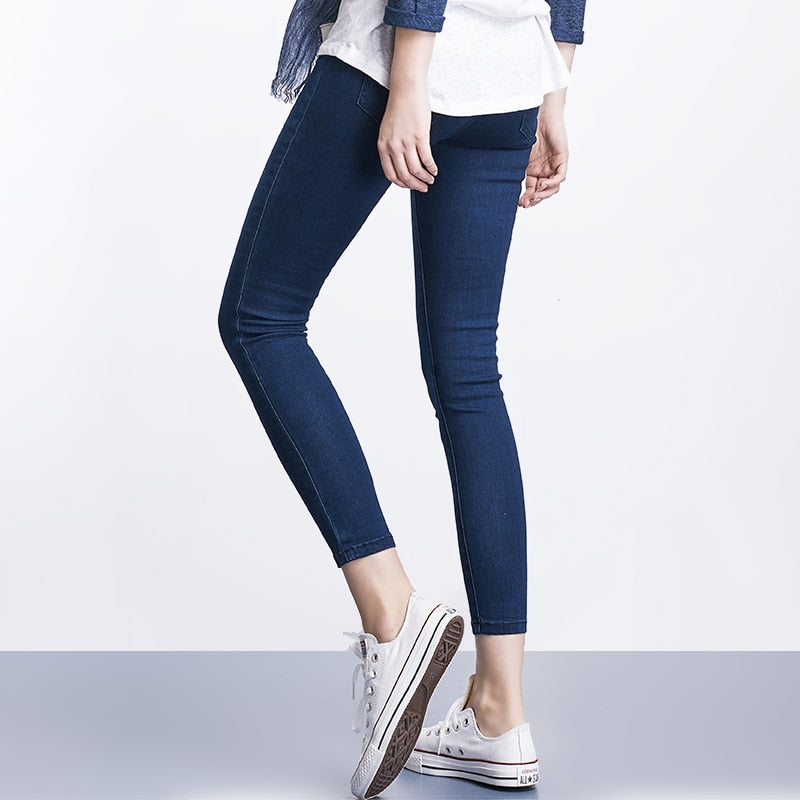 Women Jeans Casual High Waist Summer Autumn Pant Slim Stretch Cotton Denim Trousers For Woman Blue Black 100kg