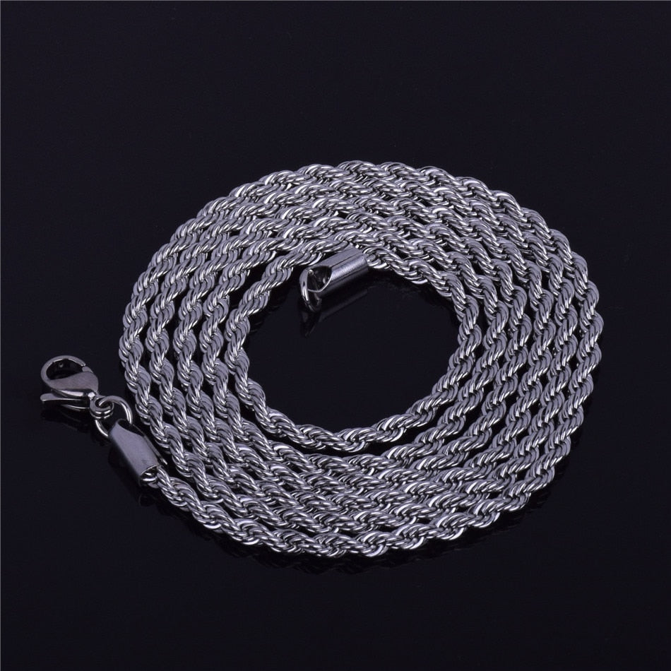 Rope Chain Necklace Gold Color Stainless Steel Hip Hop Jewelry For Women