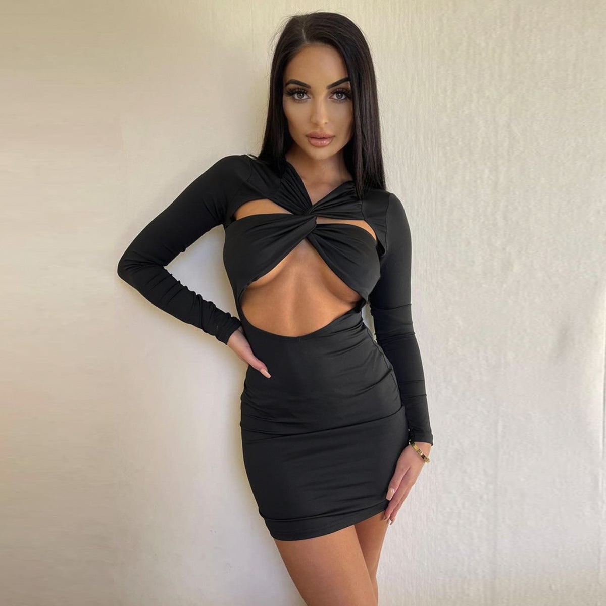 PASUXI Solid Color Long Sleeve Cut Out Dresses Women Clothing One Piec Mega Mart Center PASUXI Solid Color Long Sleeve Cut Out Dresses Women Clothing One Piec Mega Mart Center