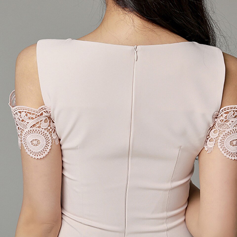 Pink Office Elegant Dress 2022 Summer Temperament Hollow Decorative Lace Stitching High Waist Tight Party Women's Dresses