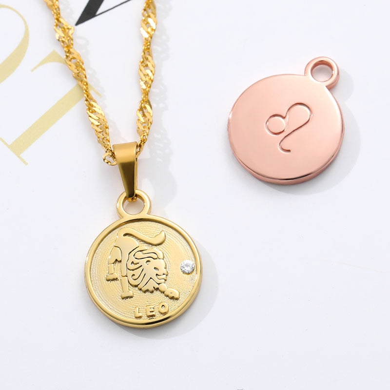 zodiac necklaces for women coin necklace Aries Leo Collier signe astrologique