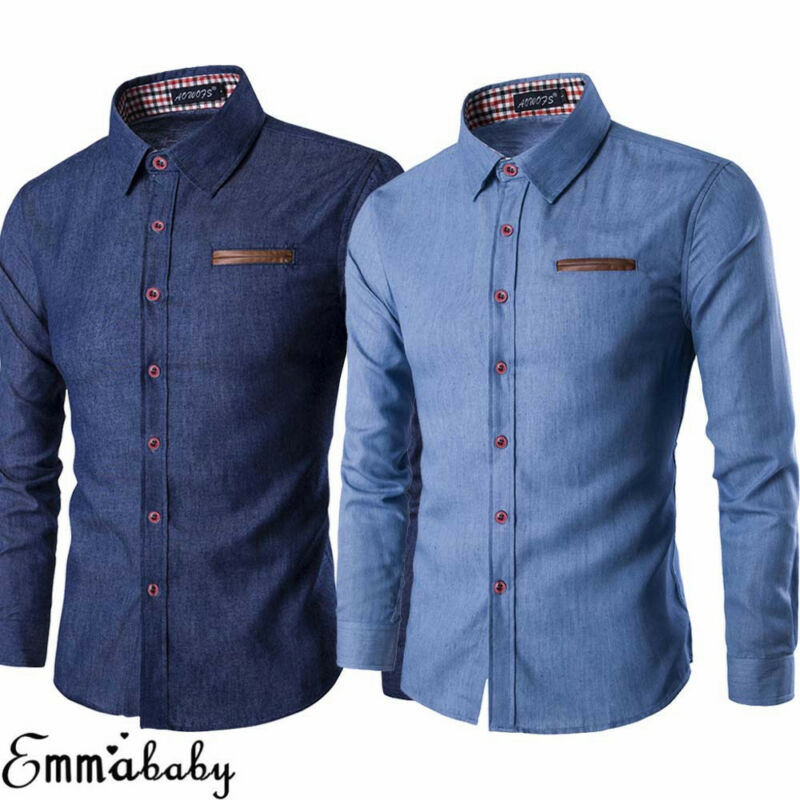 New Men's Casual Slim Fit Stylish Wash Denim Long Sleeves Jeans T Shirts Smart Casual Fashion Men Clothes M-XXXL